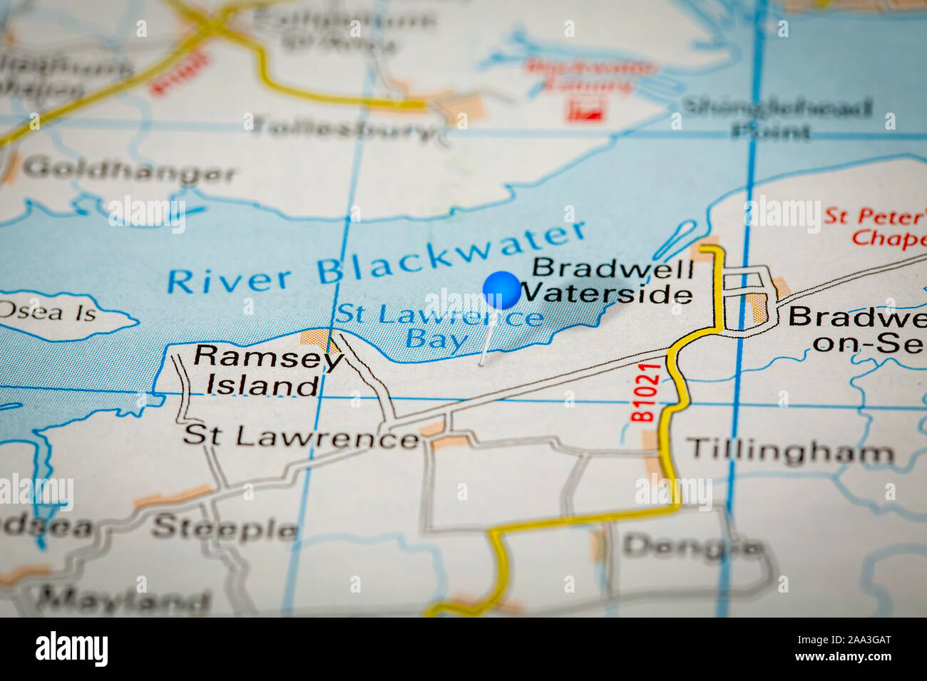 Blue Map Pin on Paper Map Showing St Lawrence Bay Stock Photo Alamy