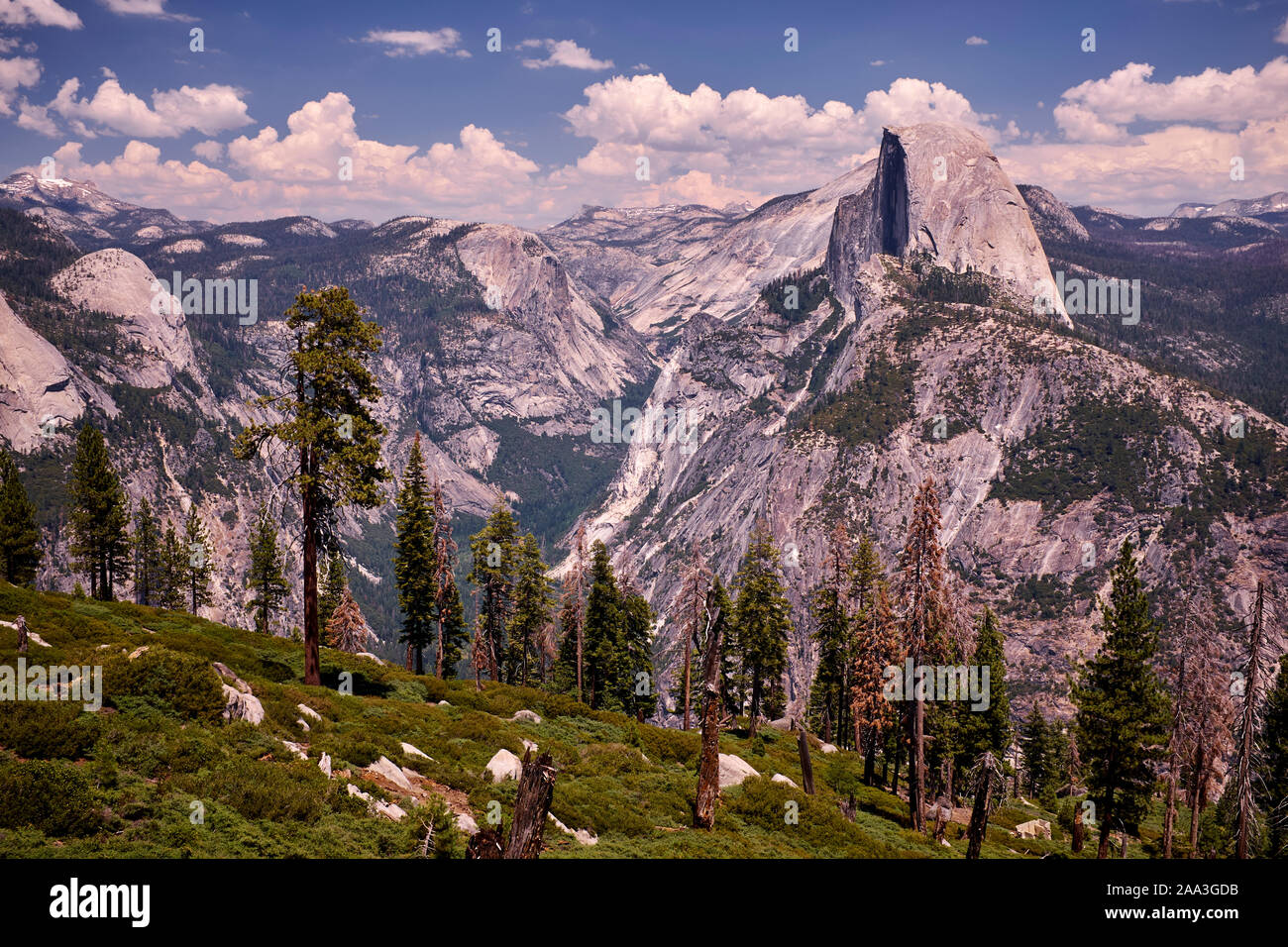 Half Dome with Nevada and Vernal Falls in the background, Yosemite National Park, California, USA Stock Photo