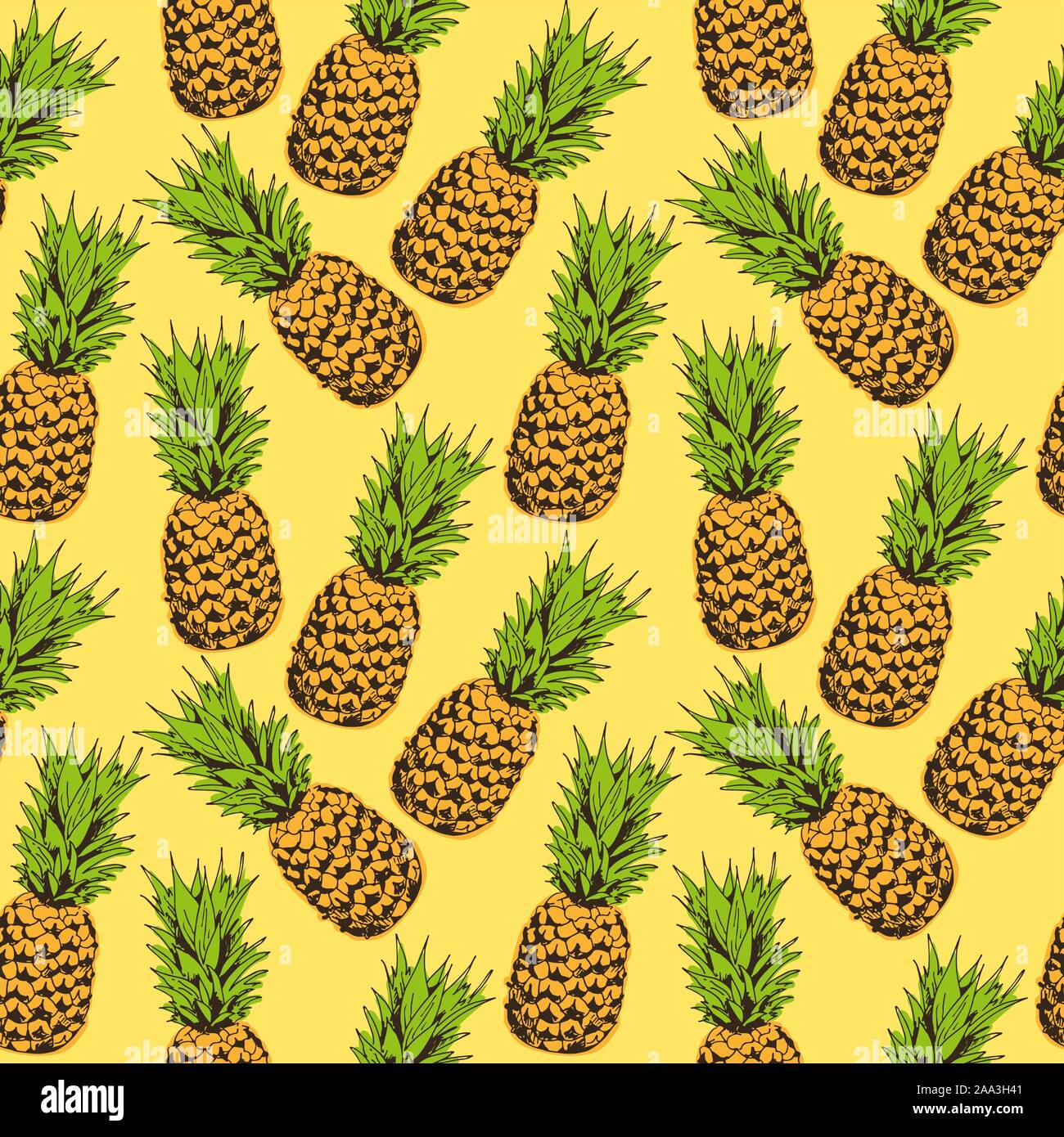 Pineapple vector seamless pattern, tropical background Stock Vector