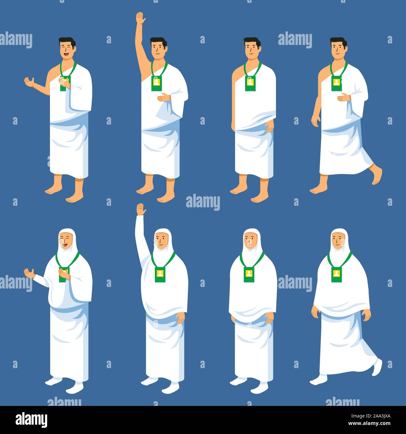 Set couples character of hajj pilgrimage. Suitable for infographic. Stock Vector