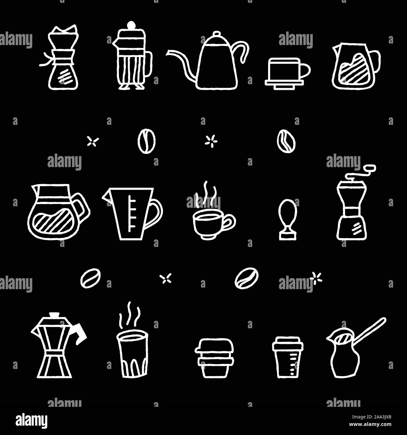 Vector collection graphic of coffee manual brewers in rough  outline looks like chalk stroke. Suitable for coffee shop graphic assets. Stock Vector