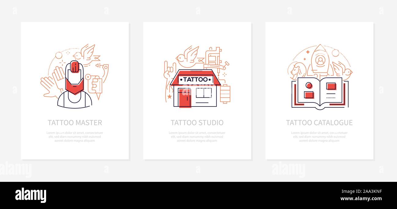 Tattoo studio - vector line design style banners set Stock Vector