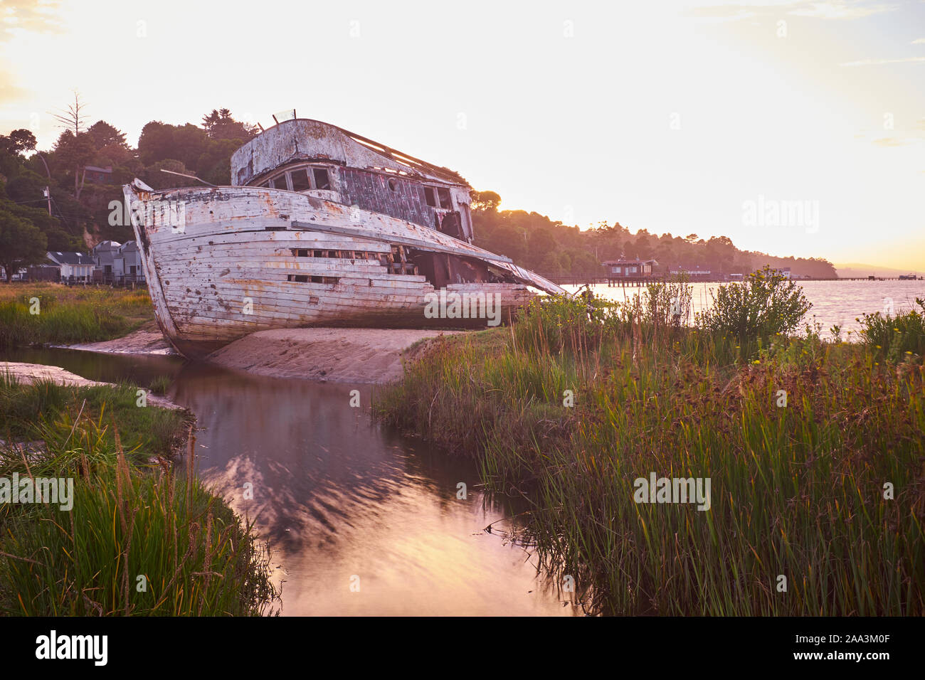 Abandoned boat at Point Reyes National Seashore, California, USA Stock Photo