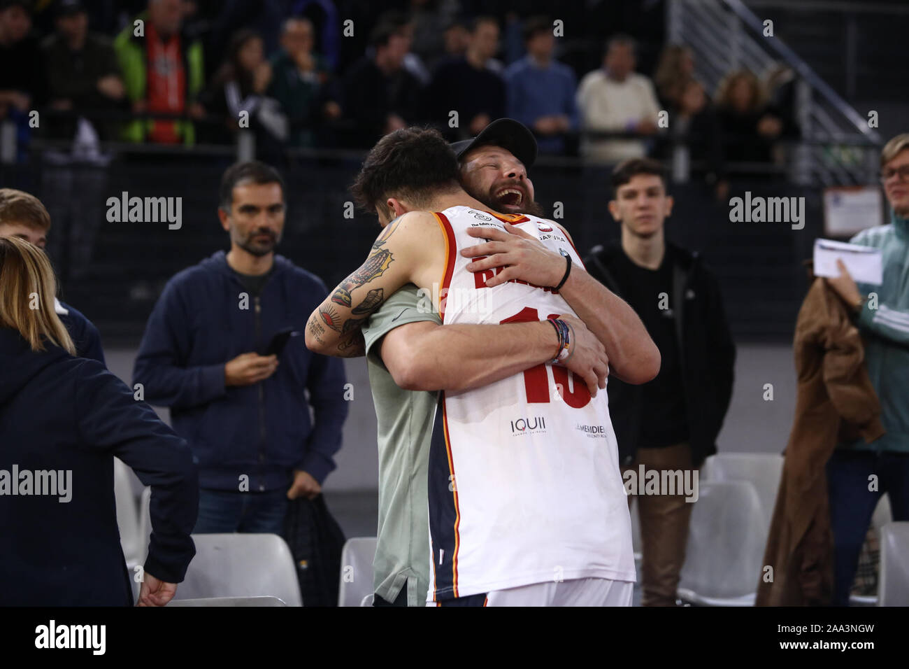 For the 9th game of basketball italian Serie A1, at PalaEur Virtus Roma beat Prosciutto Carpegna Pesaro 92-83 (in this picture Lucas Martin Castrogiovanni and Tommaso Baldasso) (Photo by Paolo Pizzi/Pacific Press) Stock Photo