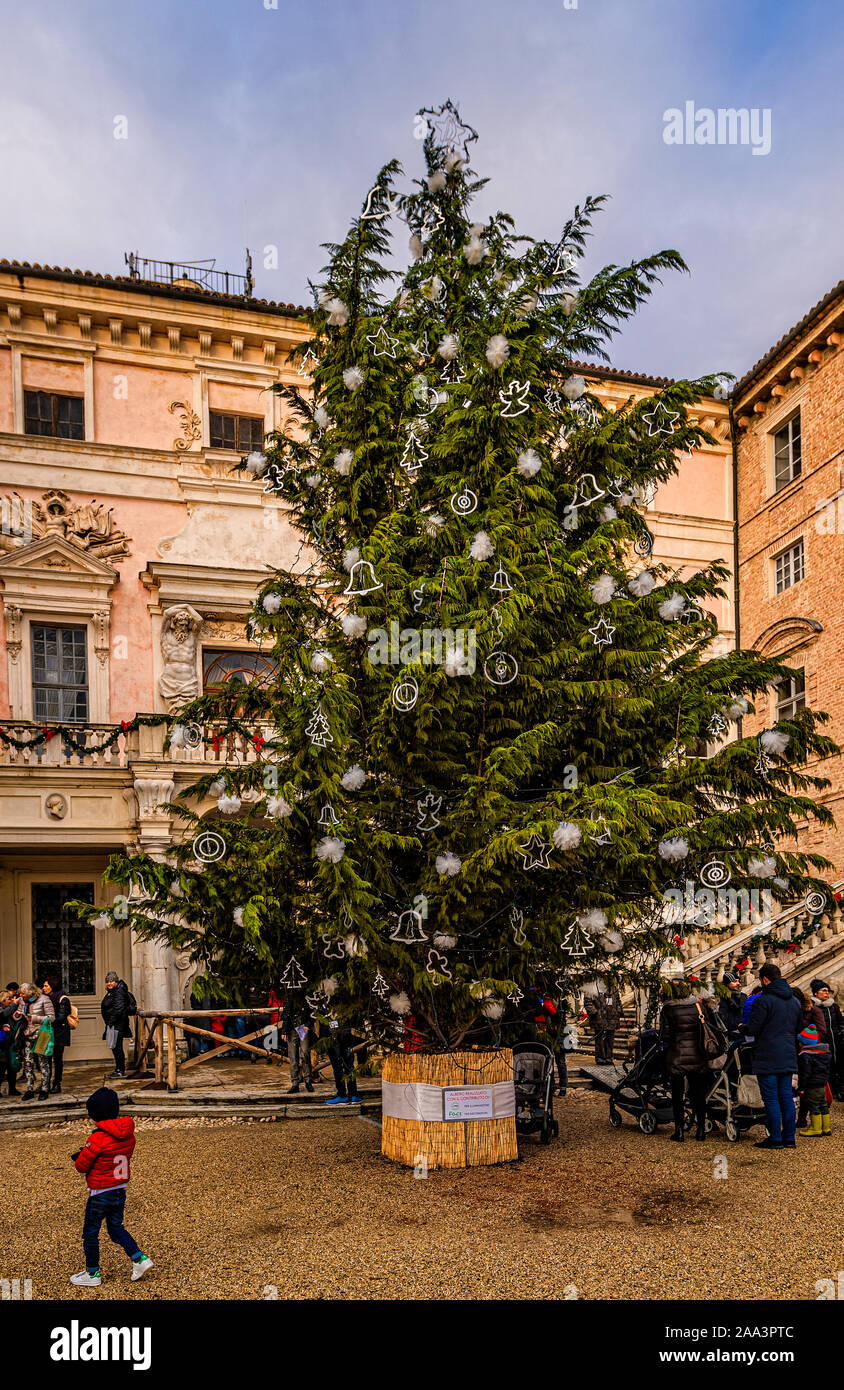 Italy Piedmont Langhe Govone 'Il Magico Paese di Natale ' ( The magical country of Christmas ) - Christmas tree Stock Photo
