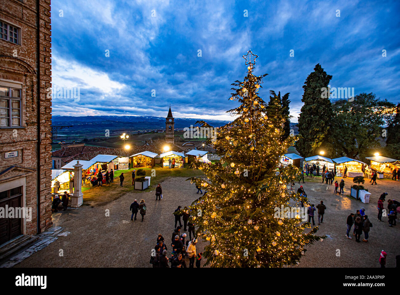 Italy Piedmont Langhe Govone 'Il Magico Paese di Natale ' ( The magical country of Christmas ) - Christmas tree Stock Photo