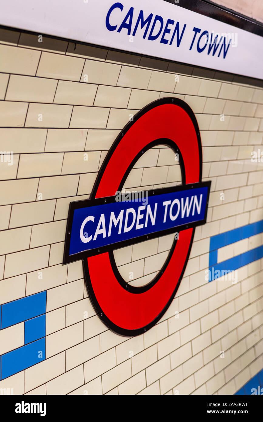 Camden Town Underground Station Signs. Camden Town Tube Station Signs. London Underground Camden Town Station. Stock Photo