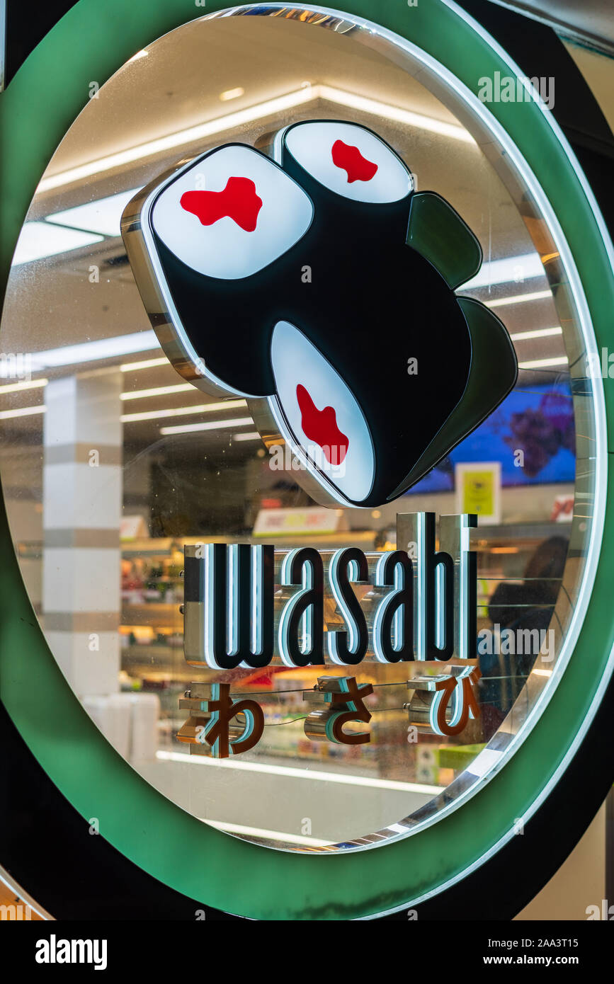 Wasabi Restaurant London - UK Japanese Food fast food restaurant chain serving mainly Sushi and Bento. Founded 2003. Stock Photo