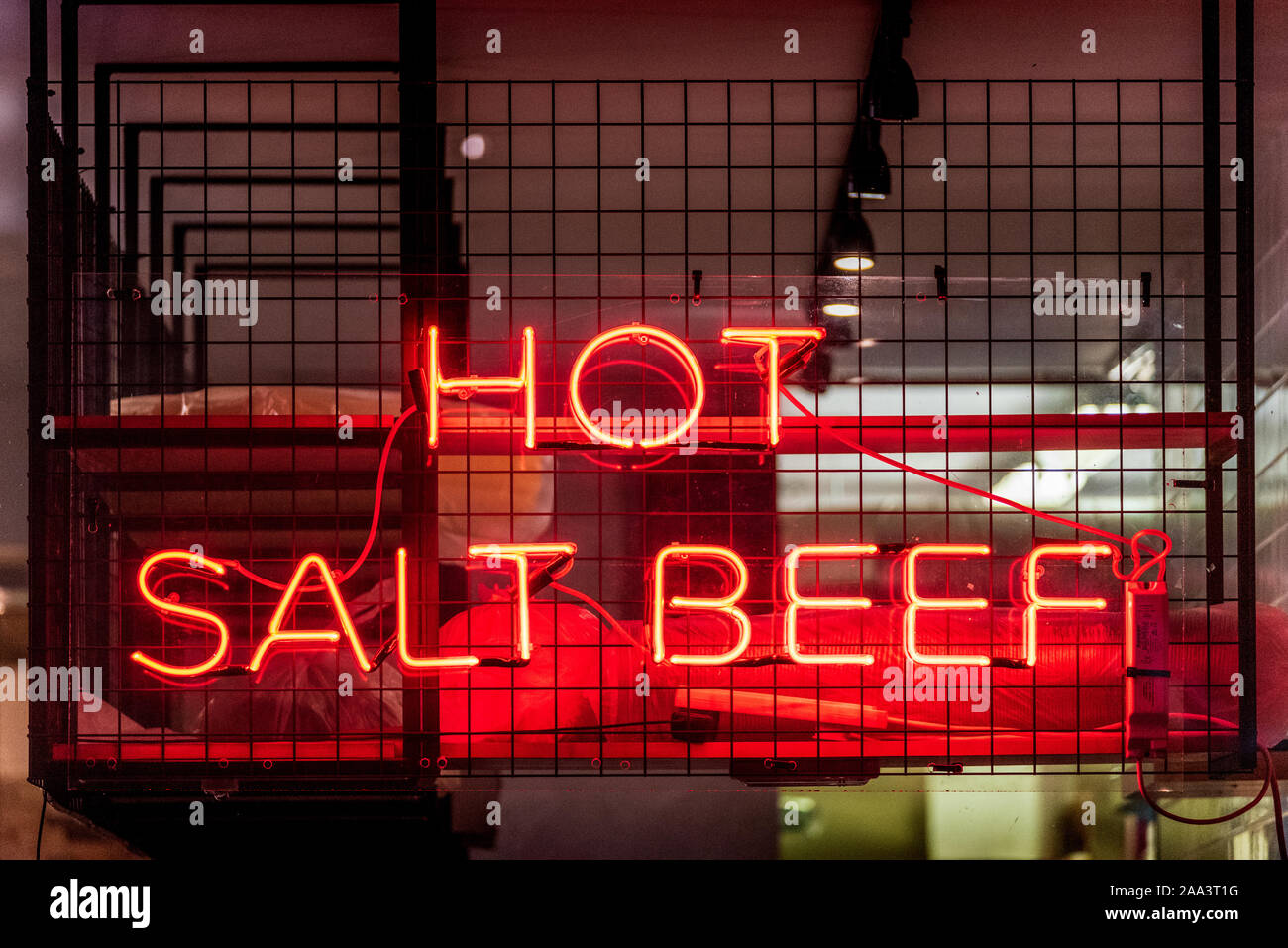 Hot Salt Beef Neon Sign Central London Stock Photo
