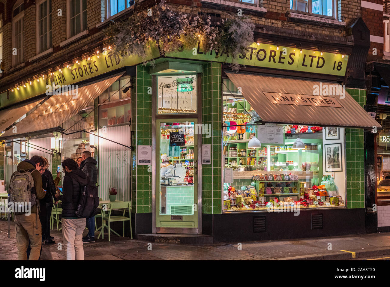 Lina Stores Soho Italian Delicatessen in Brewer Street in Soho Central London.  Founded in 1944 Stock Photo
