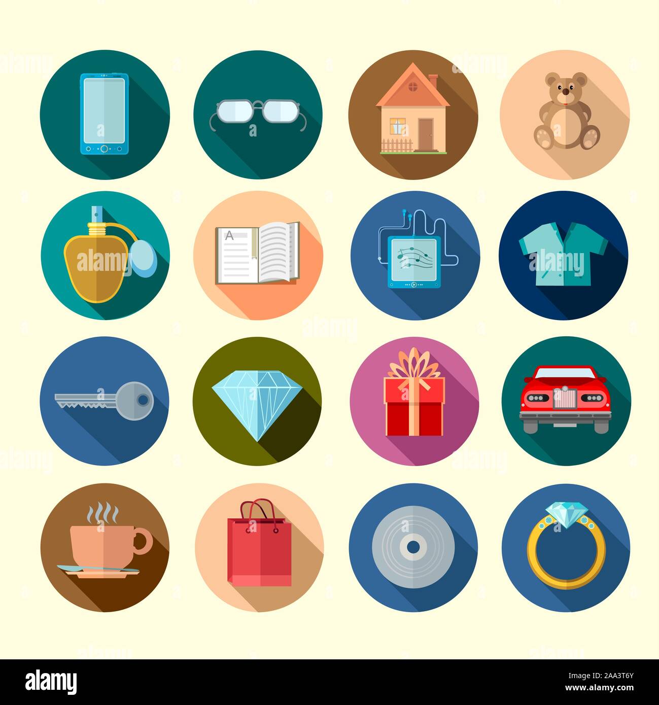 Collection of flat design icons on the circle background with long ...
