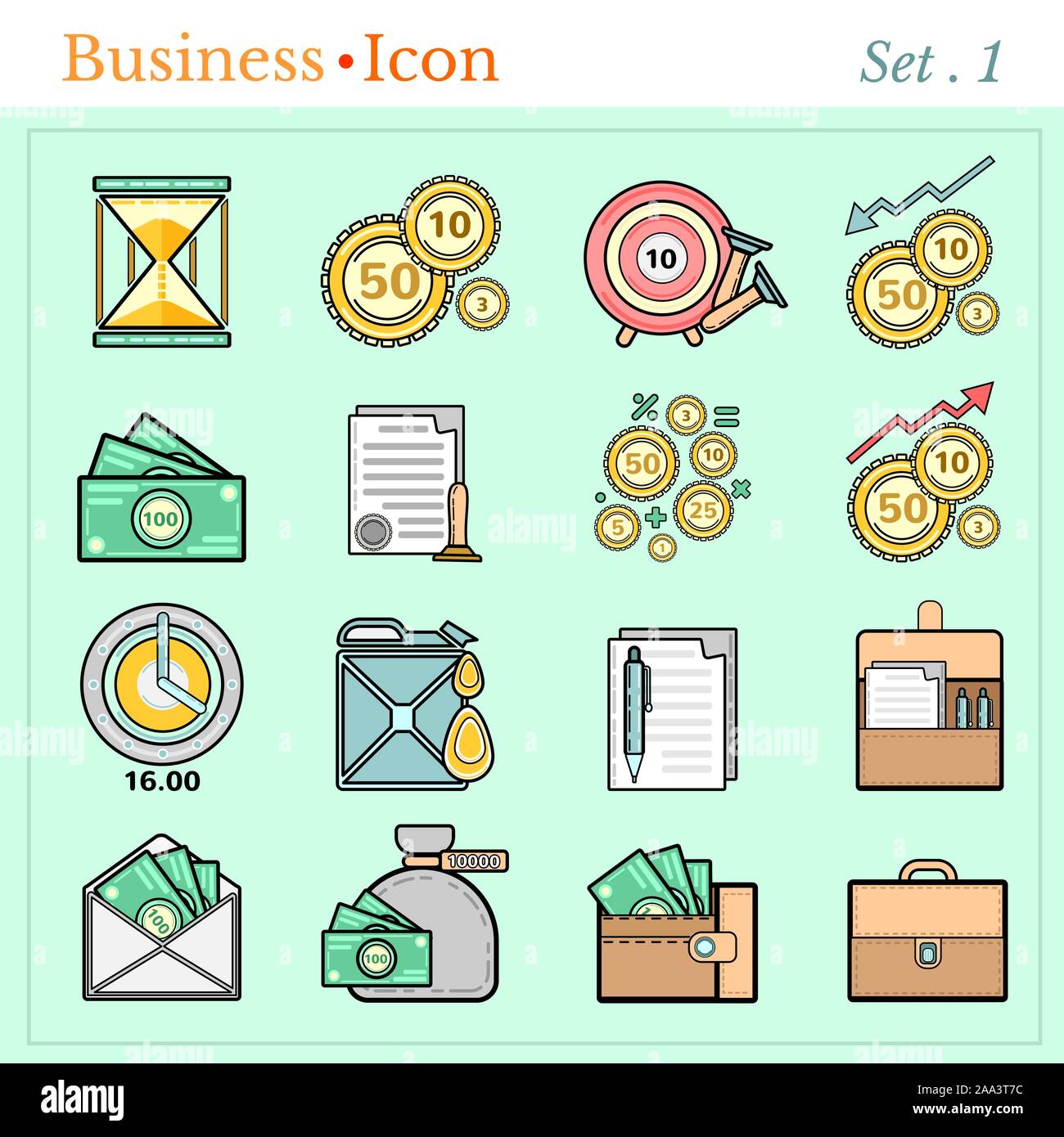 set line icons with flat design elements of business and finance Stock Vector