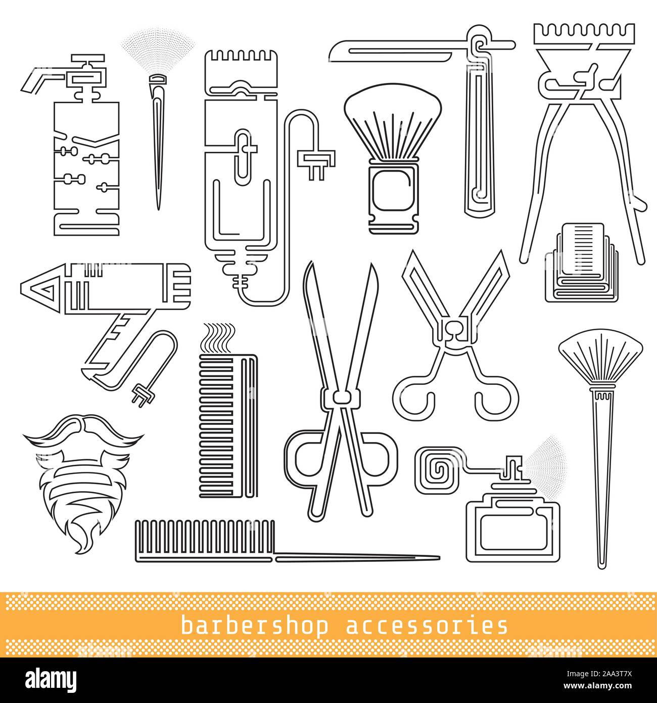 set barbershop equipment or tools line icon isolated on white Stock Vector