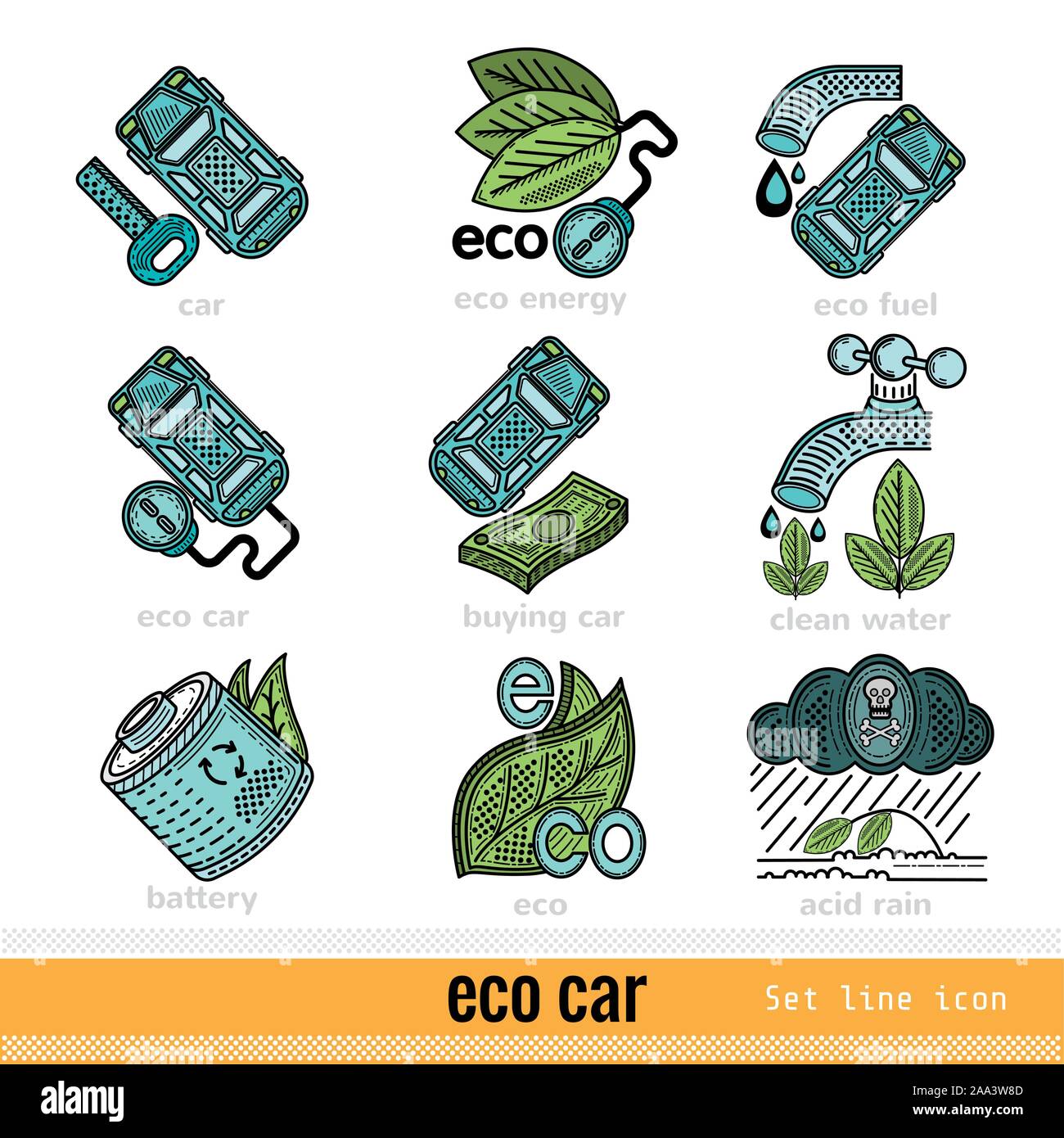 Set of Eco Car Outline Color Web Icons Stock Vector Image & Art - Alamy