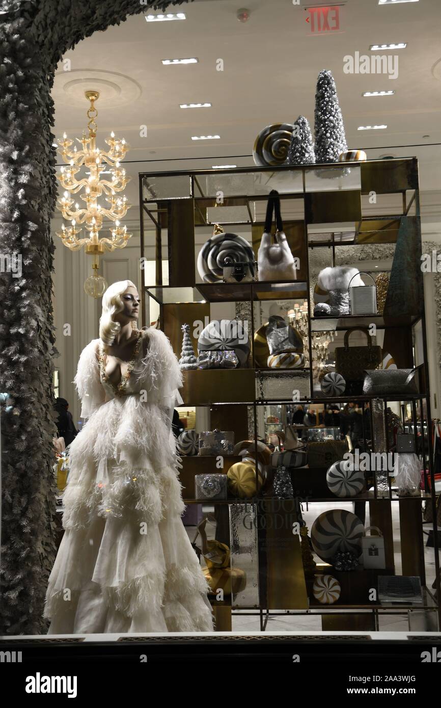 Holiday window display at Bergdorf Goodman, 2018, NYC Stock Photo Alamy