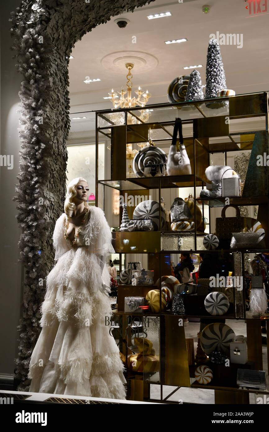 Holiday window display at Bergdorf Goodman, 2018, NYC Stock Photo Alamy