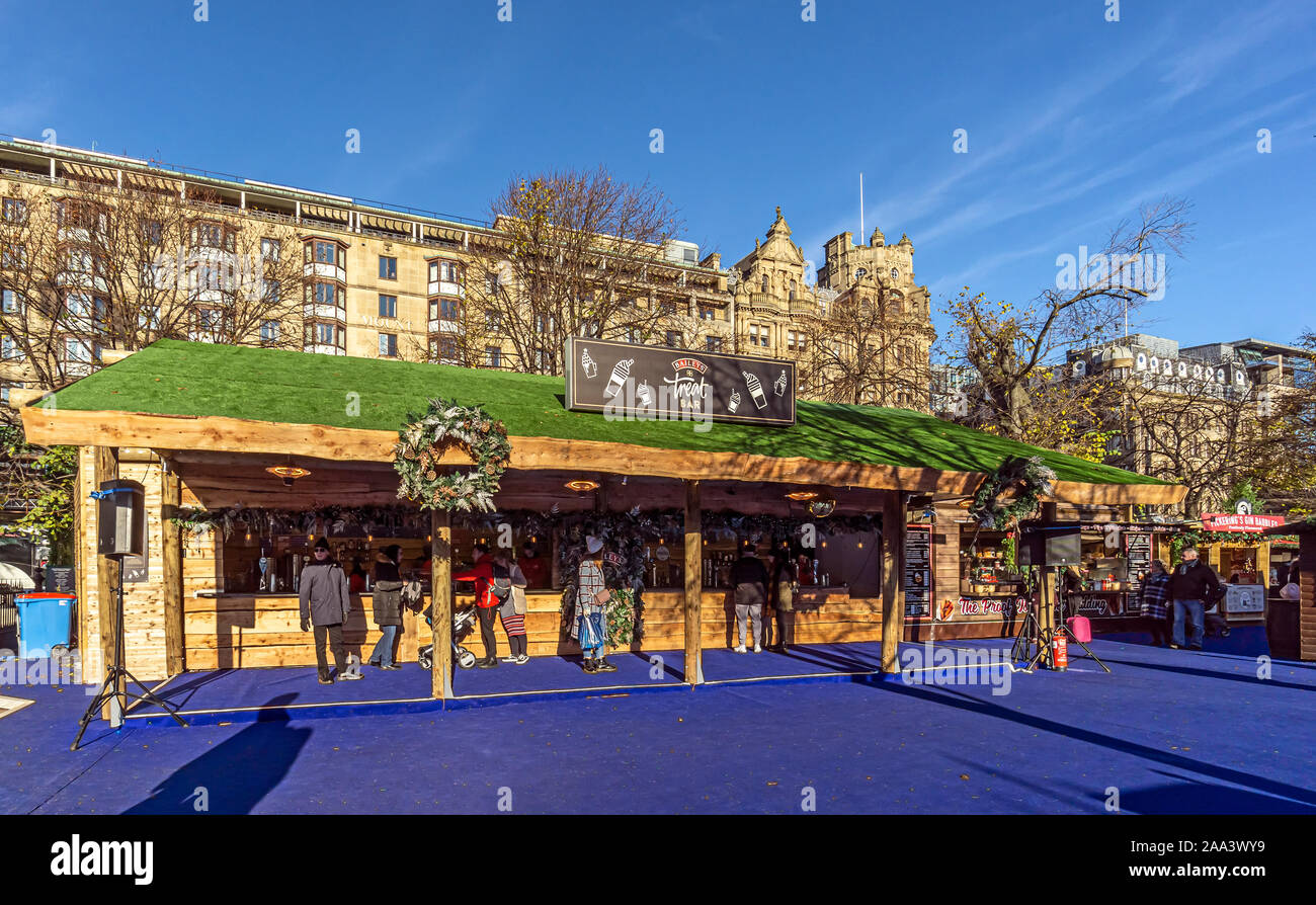 Baileys treat bar in Edinburgh's Christmas 2019 in East Princes Street Gardens Edinburgh Scotland UK with events rides attractions and markets Stock Photo