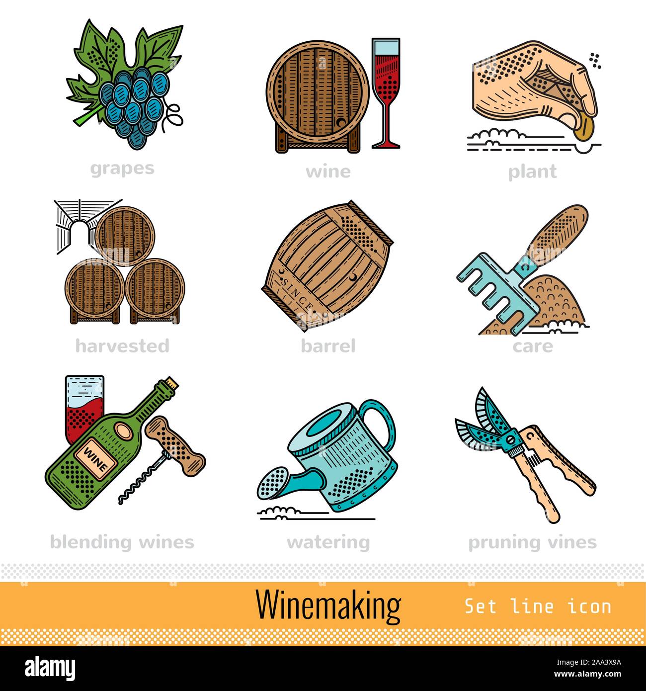 Set of Steps of Winemaking Outline Color Web Icons Stock Vector Image ...