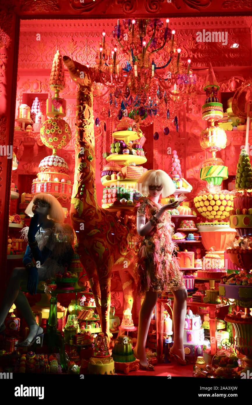 Holiday window display at Bergdorf Goodman, 2018, NYC Stock Photo Alamy