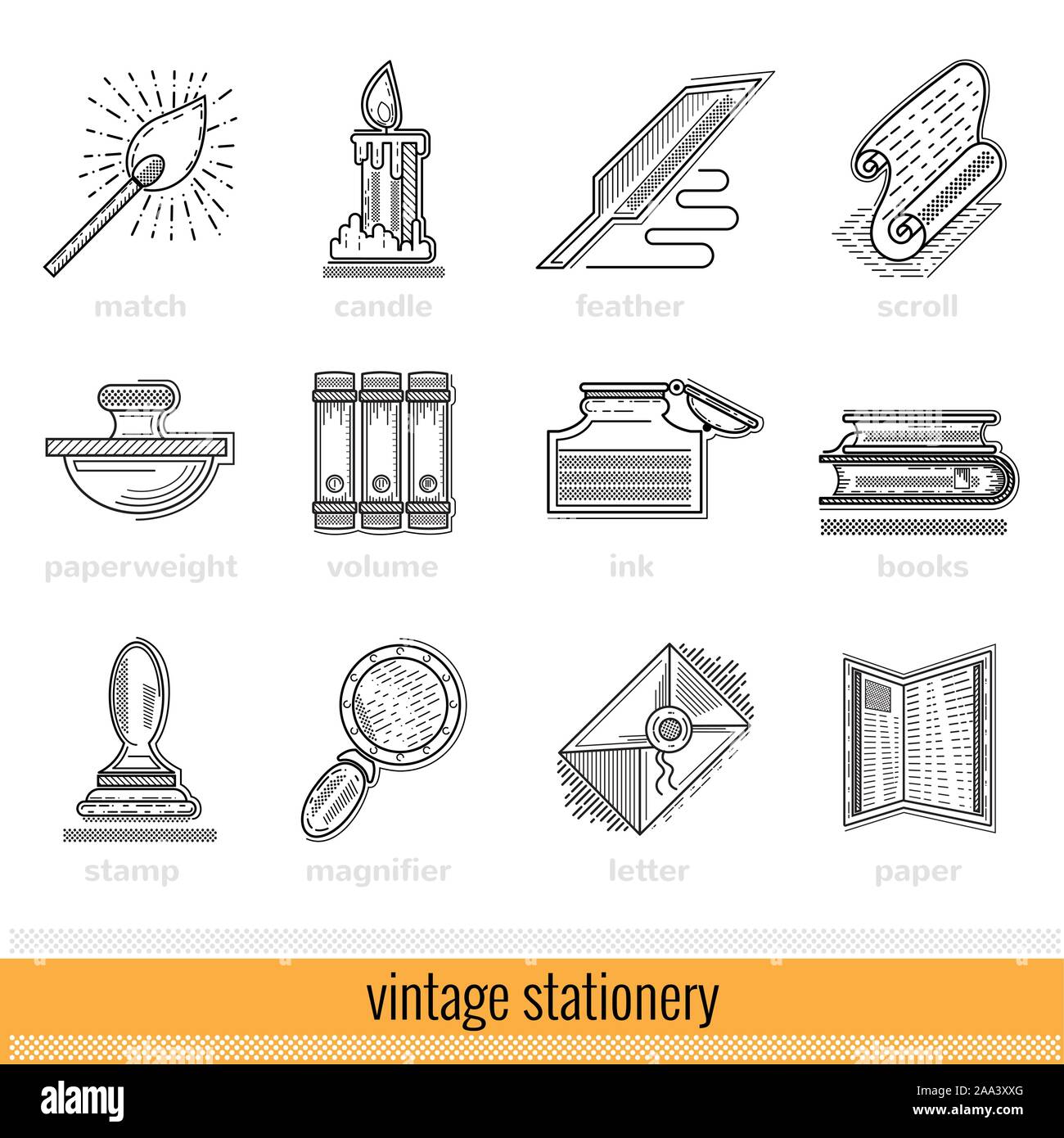 Set of Outline Web Icon. Vintage Stationery Stock Vector Image & Art ...