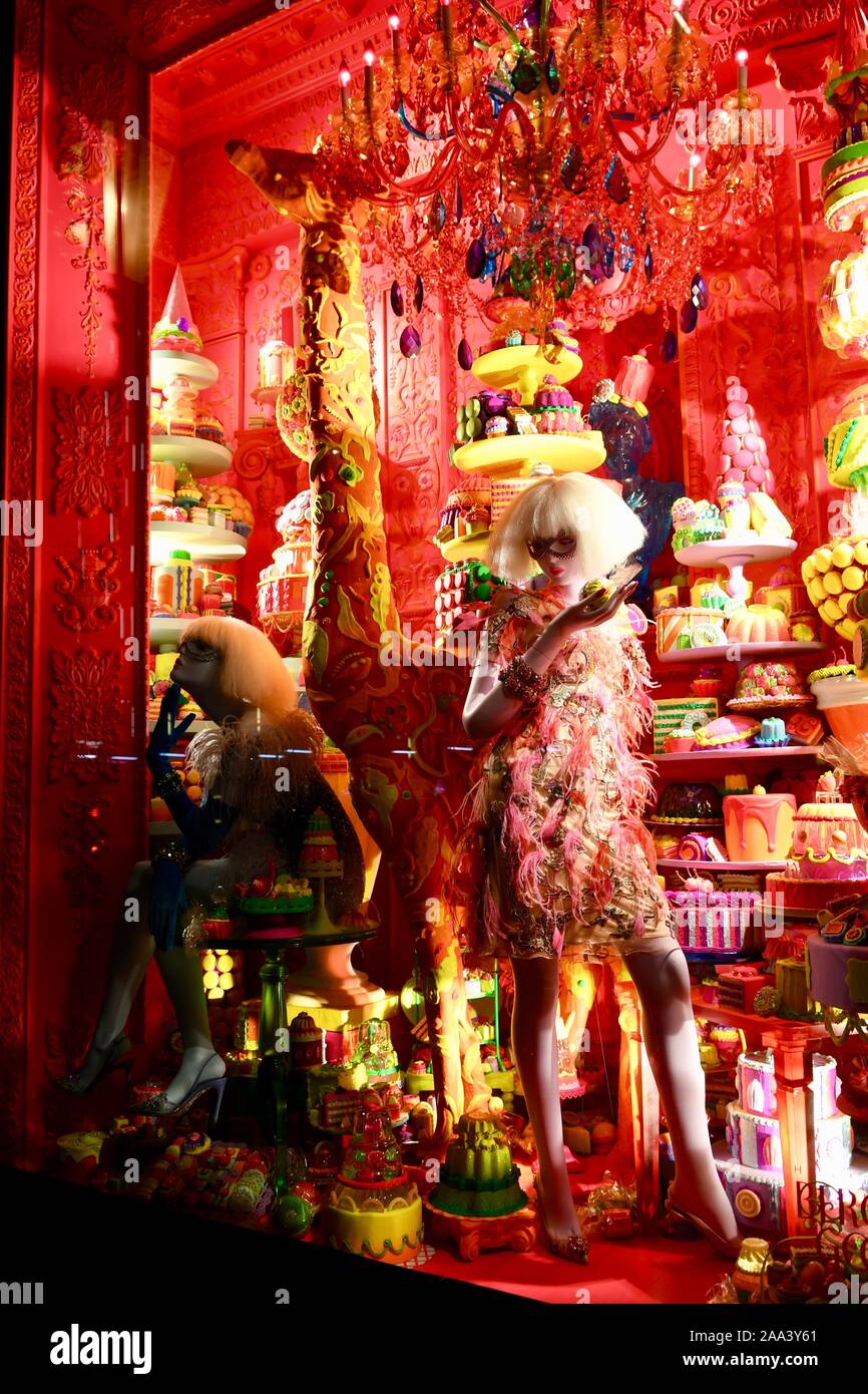 Holiday window display at Bergdorf Goodman, 2018, NYC Stock Photo Alamy