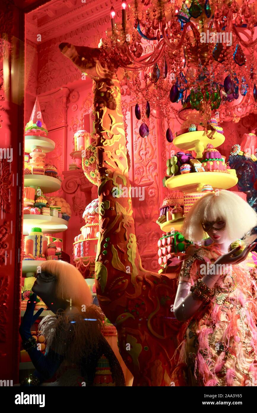 Holiday window display at Bergdorf Goodman, 2018, NYC Stock Photo Alamy