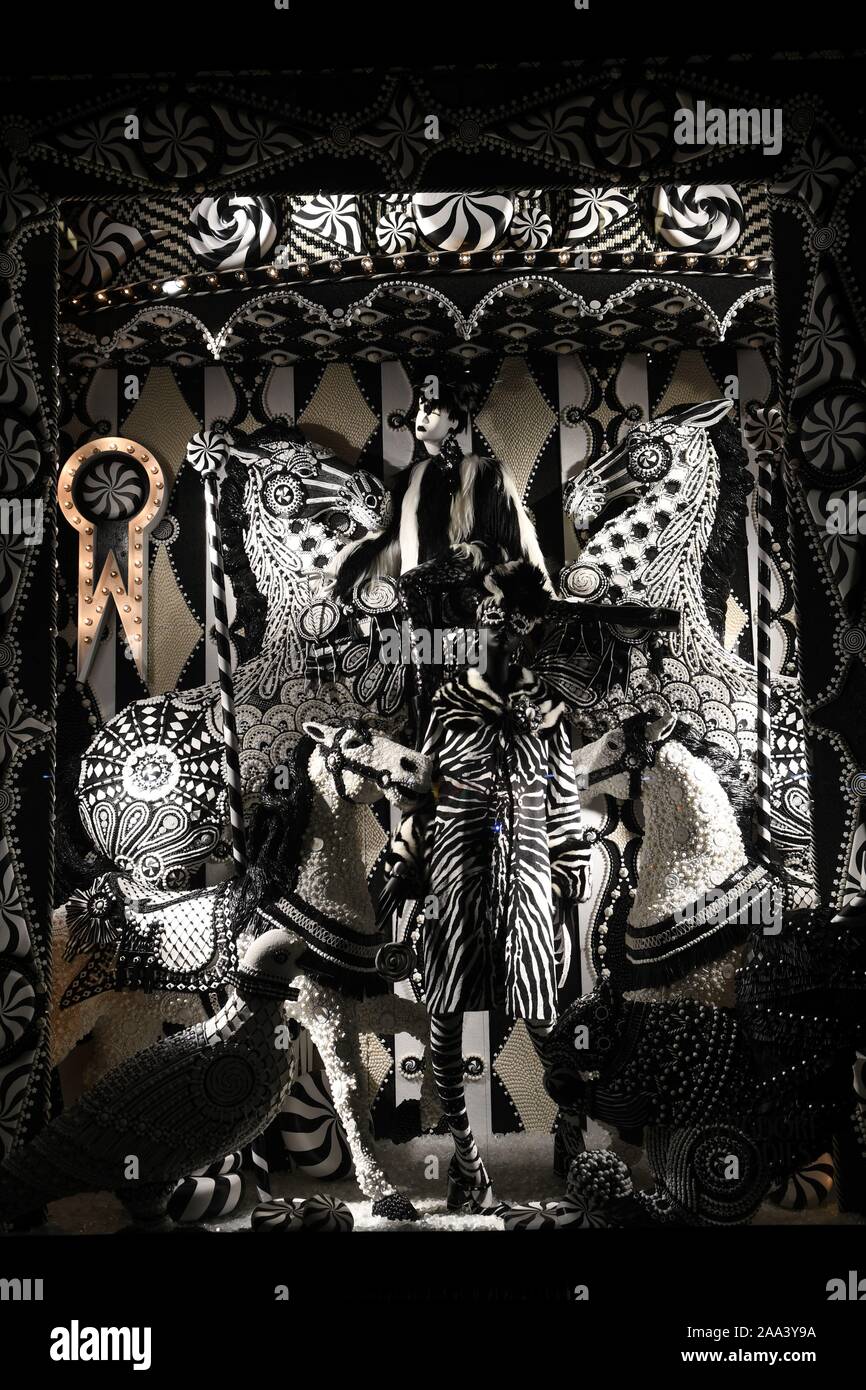 Holiday window display at Bergdorf Goodman, 2018, NYC Stock Photo Alamy