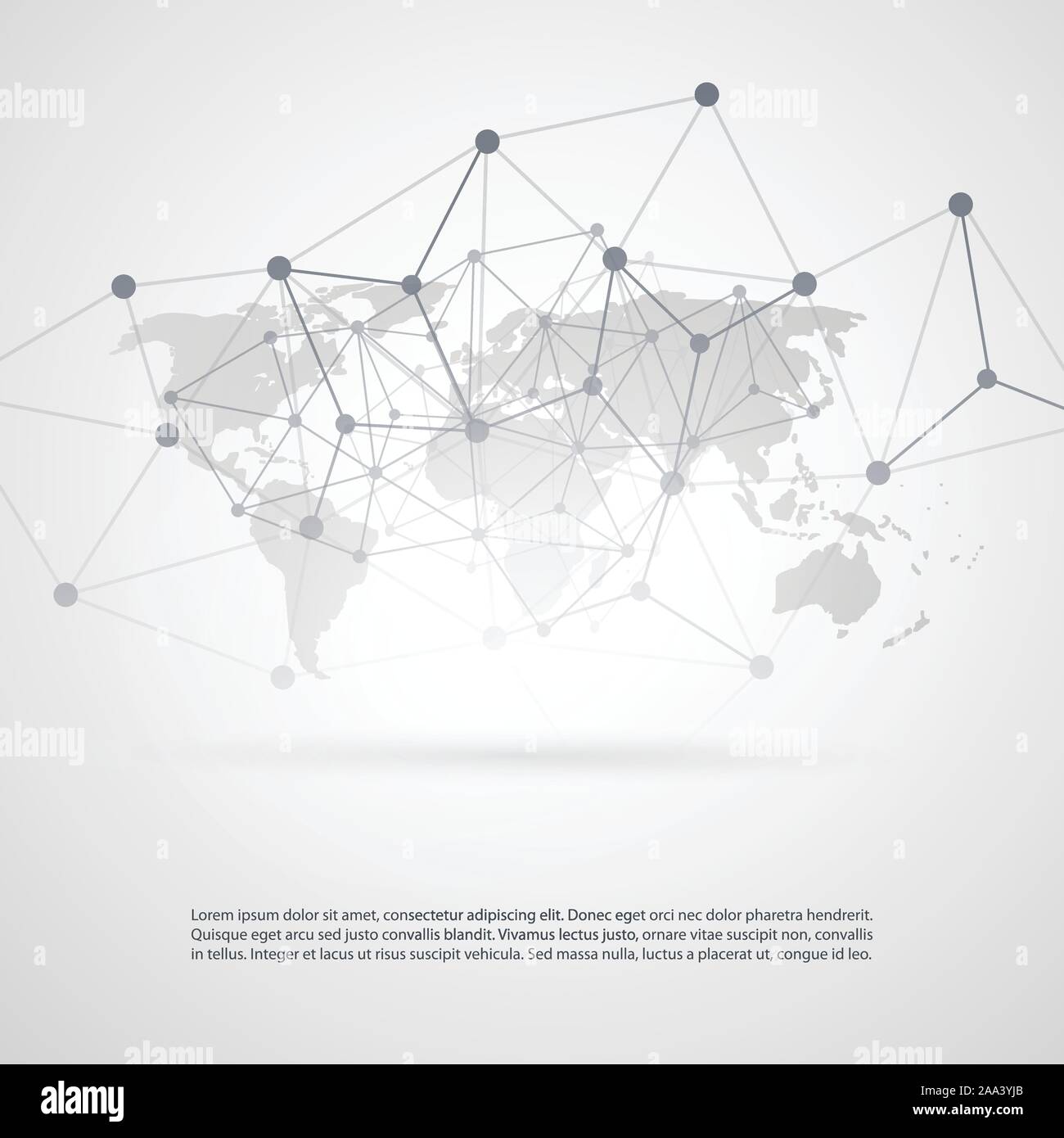 Grey Cloud Computing and Network Connections Concept Design with Transparent Geometric Mesh and World Map - Illustration in Editable Vector Format Stock Vector