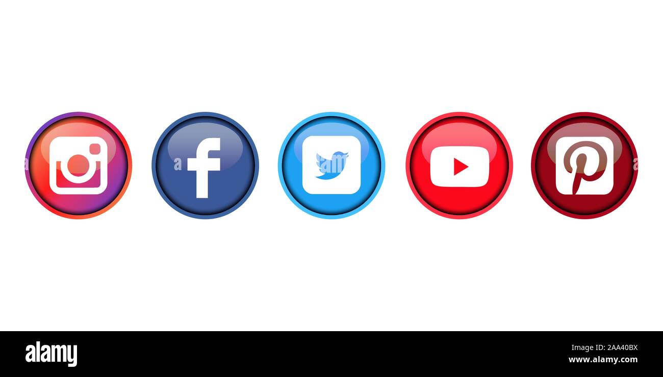 Istanbul Turkey November 19 19 Collection Of Popular Social Media Circle Icons Printed On White Background Facebook Instagram Twitter Youtu Stock Vector Image Art Alamy