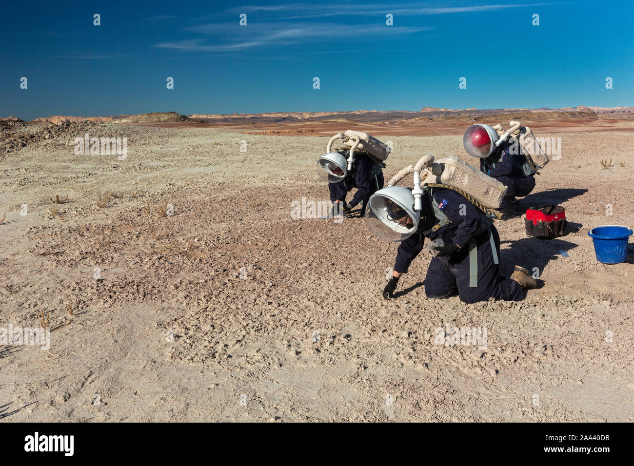 Hanksville, Utah - Researchers simulate living on Mars at the Mars Desert Research Station. 'Expedition Boomerang' brought Australian researchers to t Stock Photo
