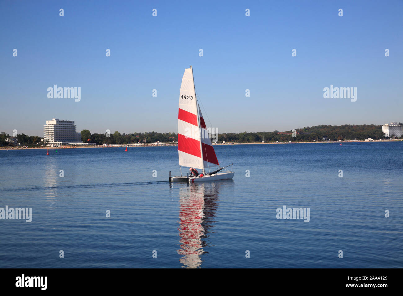 Katamaran sailing in Niendorf / Baltic Sea,   Timmendorfer Strand, Holstein Switzerland, Germany Stock Photo