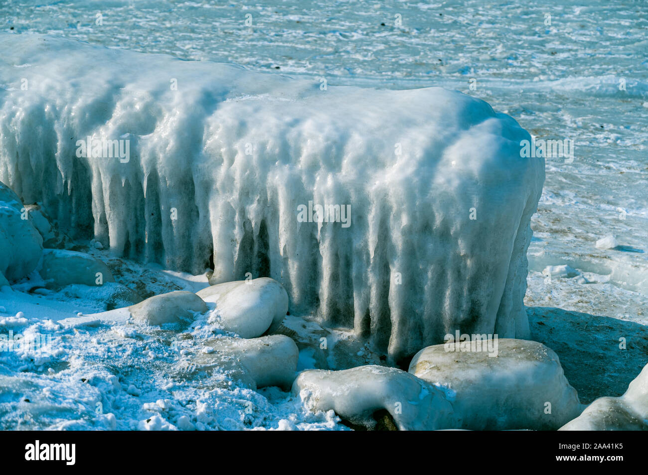 Frozen sea view. Selective focus. Stock Photo