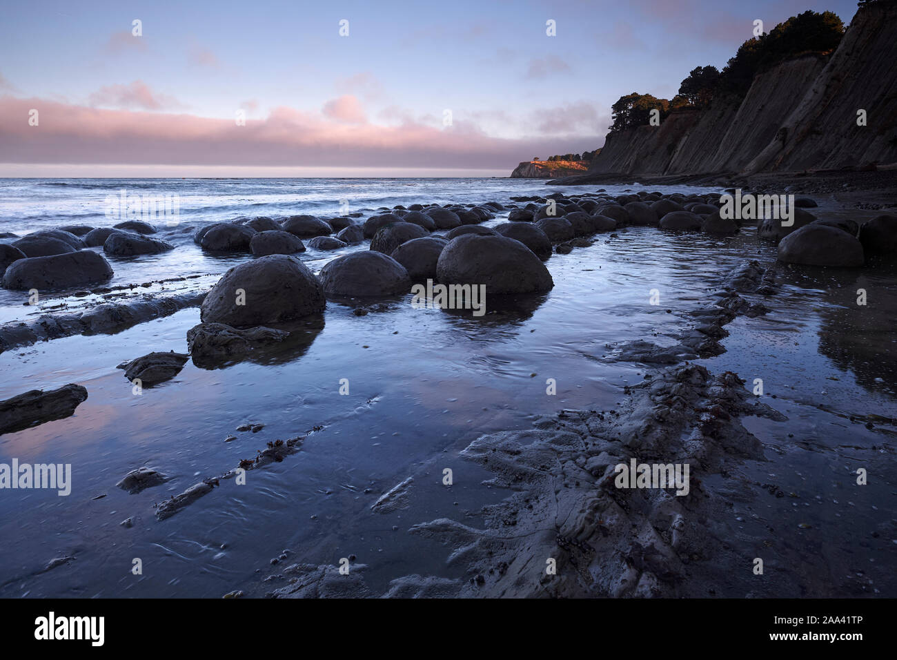 Rock formations in the Pacific Ocean at Bowling Ball Beach, California, USA Stock Photo
