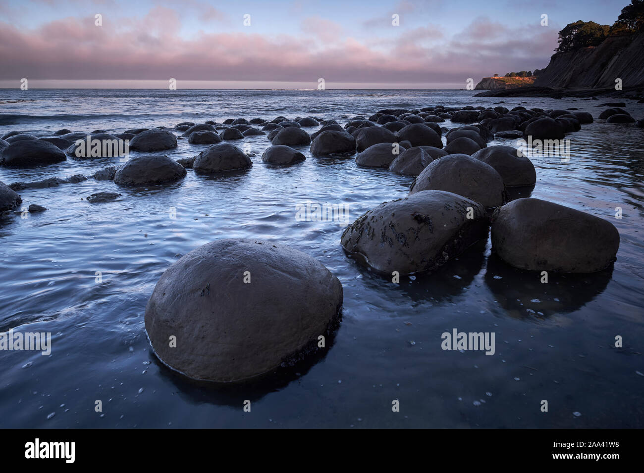 Rock formations in the Pacific Ocean at Bowling Ball Beach, California
