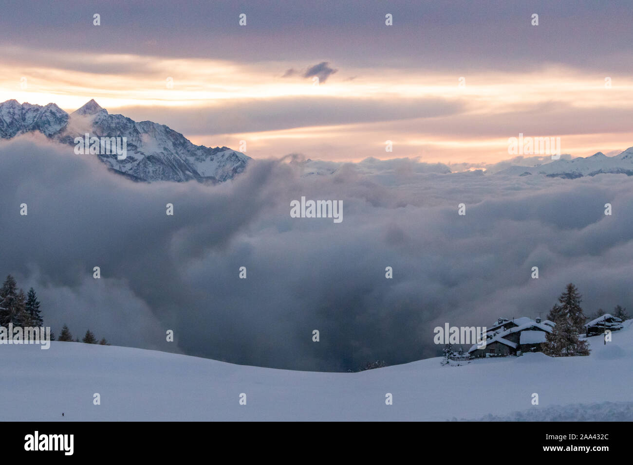 Atmospheric images Sky Clouds Weather Mountains Aosta Valley Italy Weather Alps Meteo Aoste November 2019 Stock Photo