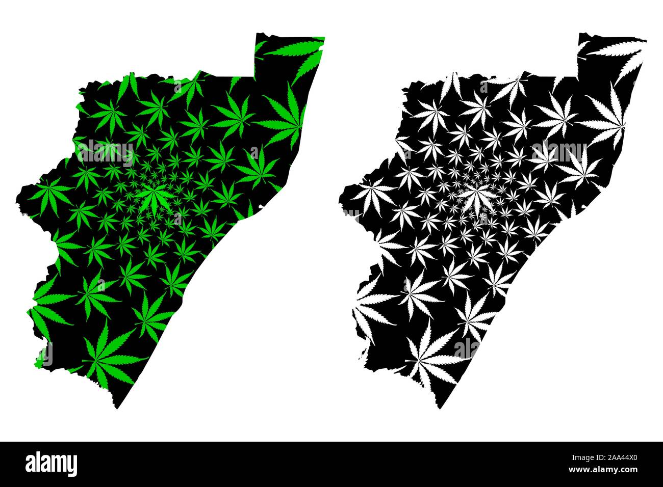 KwaZulu-Natal Province (Republic of South Africa, RSA) map is designed cannabis leaf green and black, KwaZulu-Natal (Zulu Kingdom, KZN) map made of ma Stock Vector