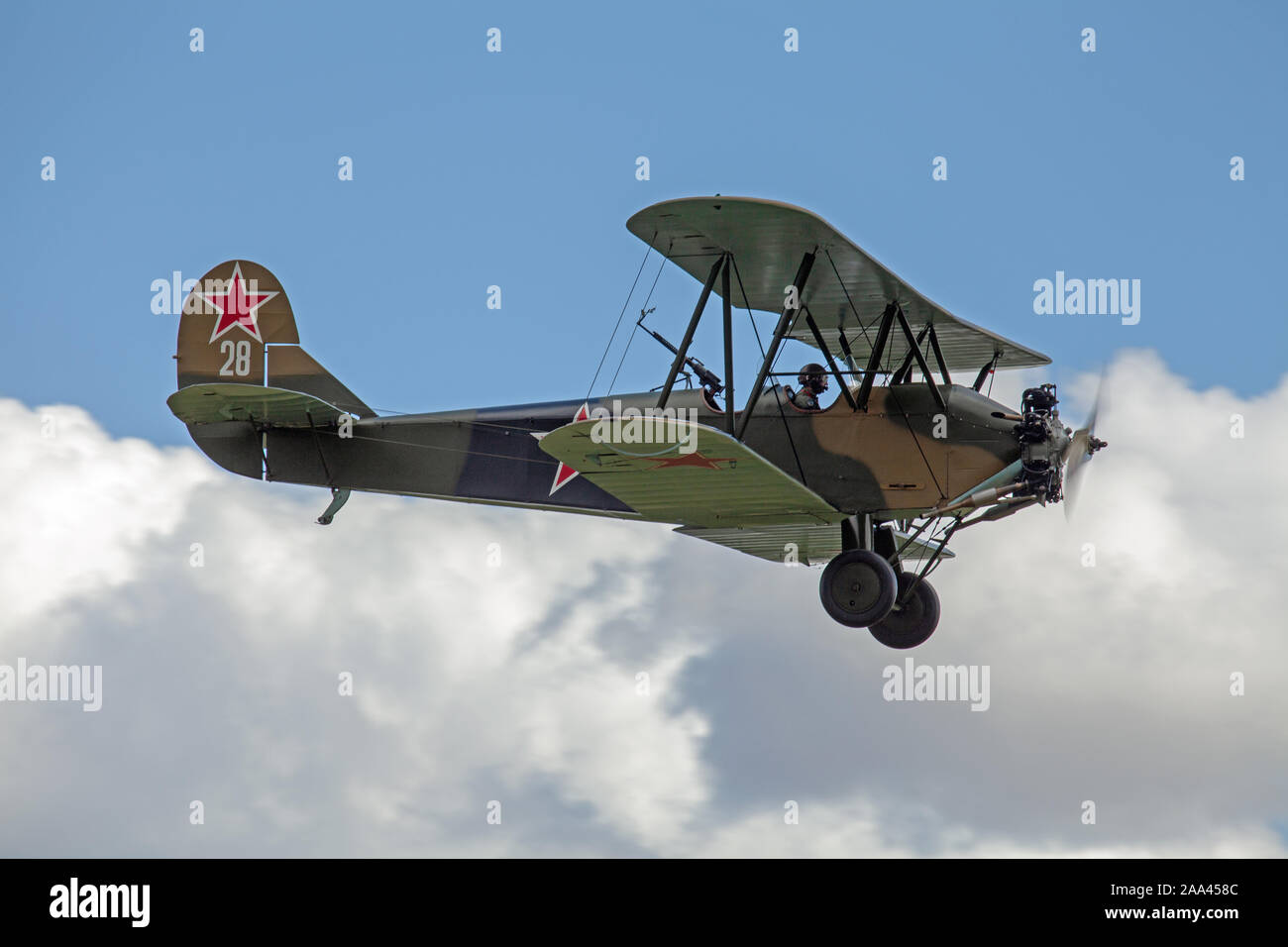 Polikarpov PO2 G-BSSY in flight Stock Photo