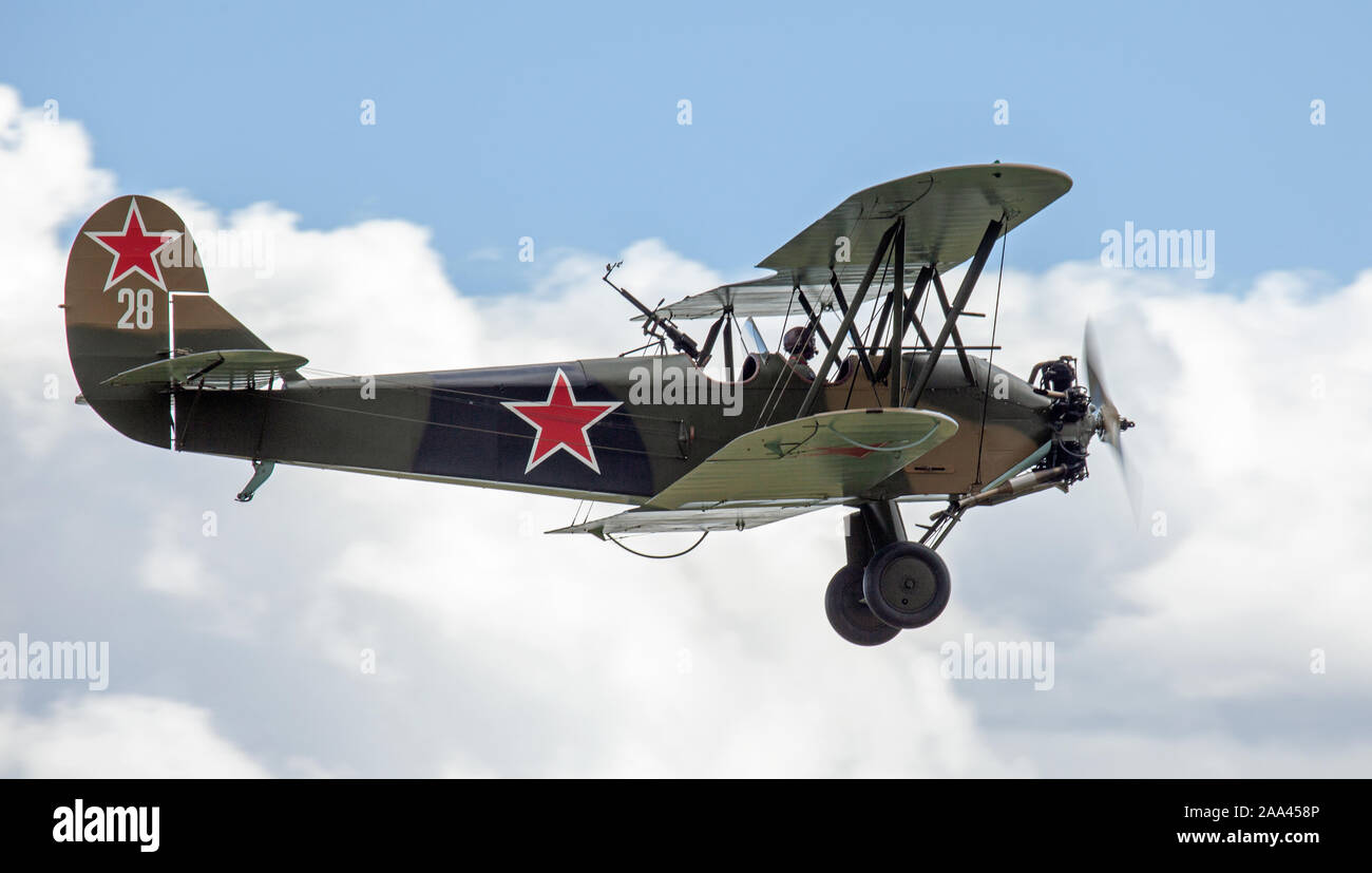 Polikarpov PO2 G-BSSY in flight Stock Photo