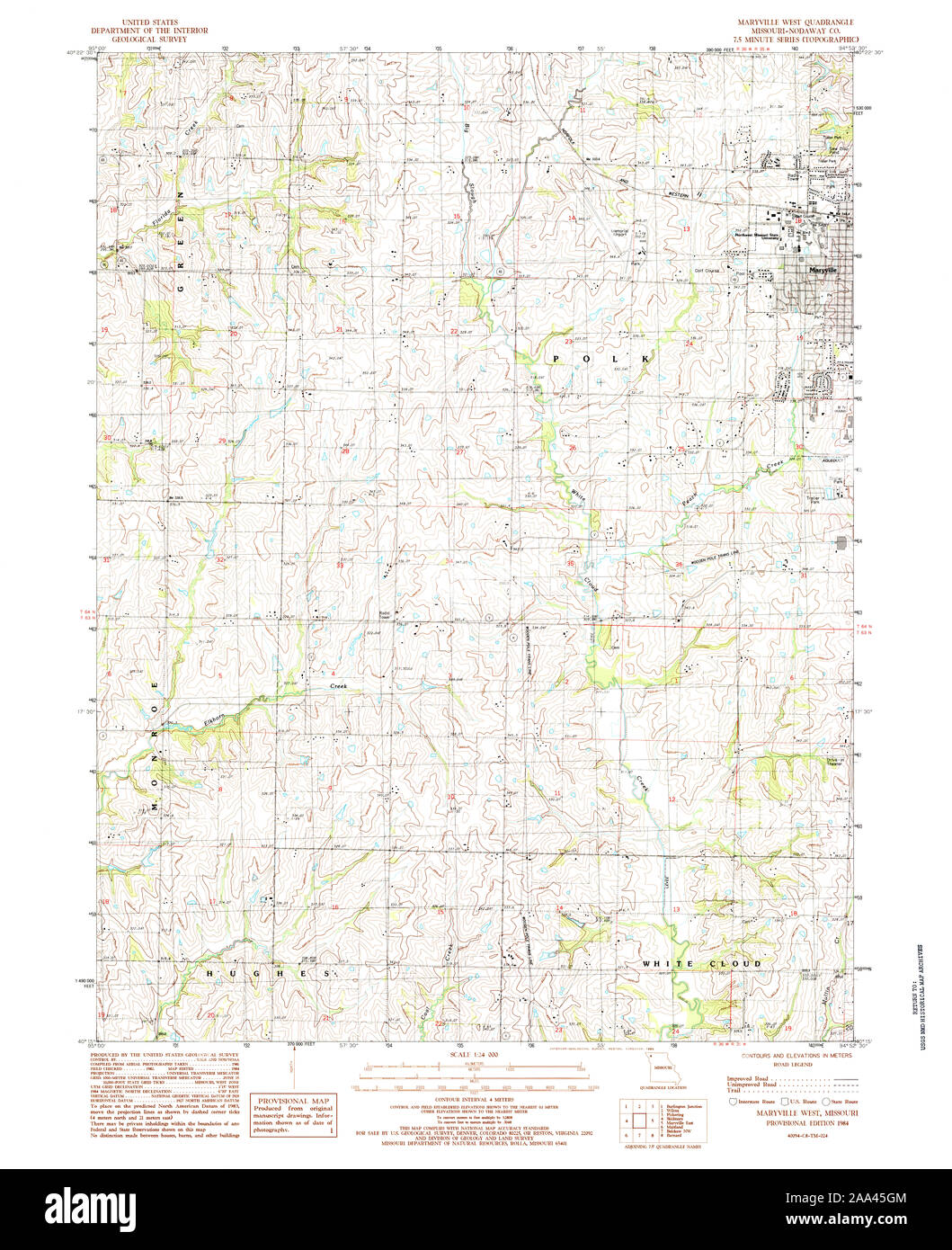 USGS TOPO Map Missouri MO Maryville West 323422 1984 24000 Restoration Stock Photo