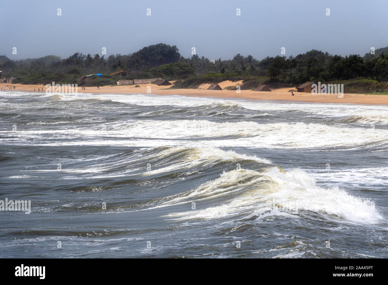 Landscape of the seashores of Goa with sky and clouds during monsoon  Stock Photo