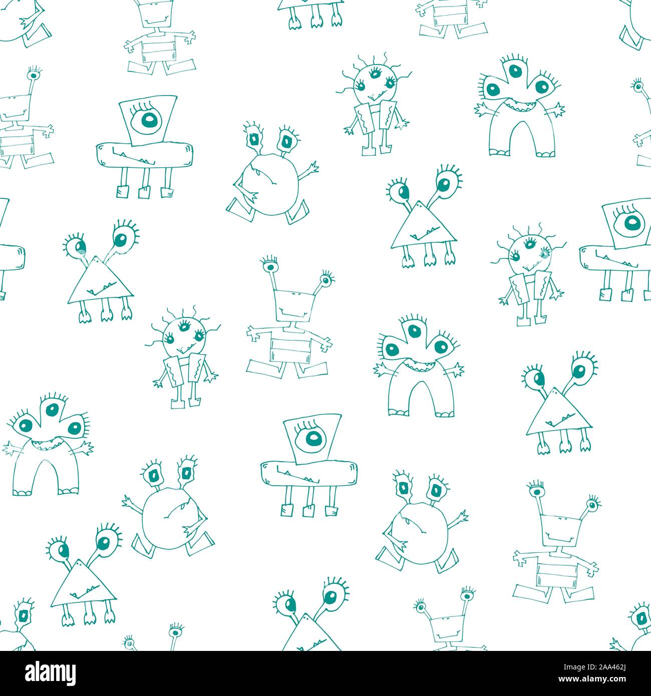 Vector monsters seamless pattern. Hand drawn vector illustration. Print ...