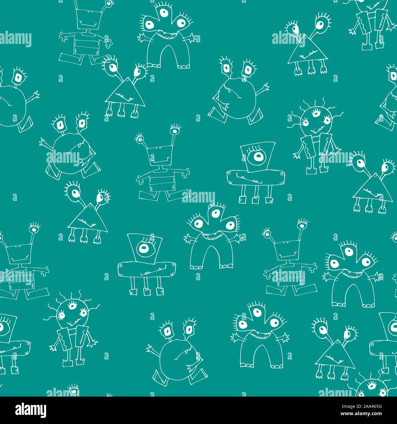 Vector monsters seamless pattern. Hand drawn vector illustration. Print ...