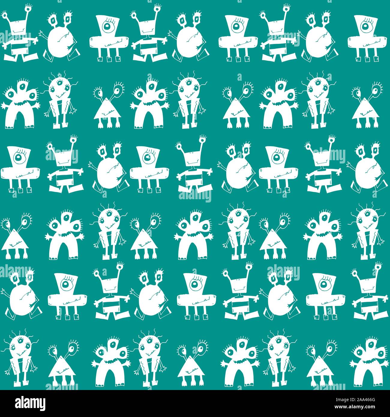 Vector monsters seamless pattern. Hand drawn vector illustration. Print ...