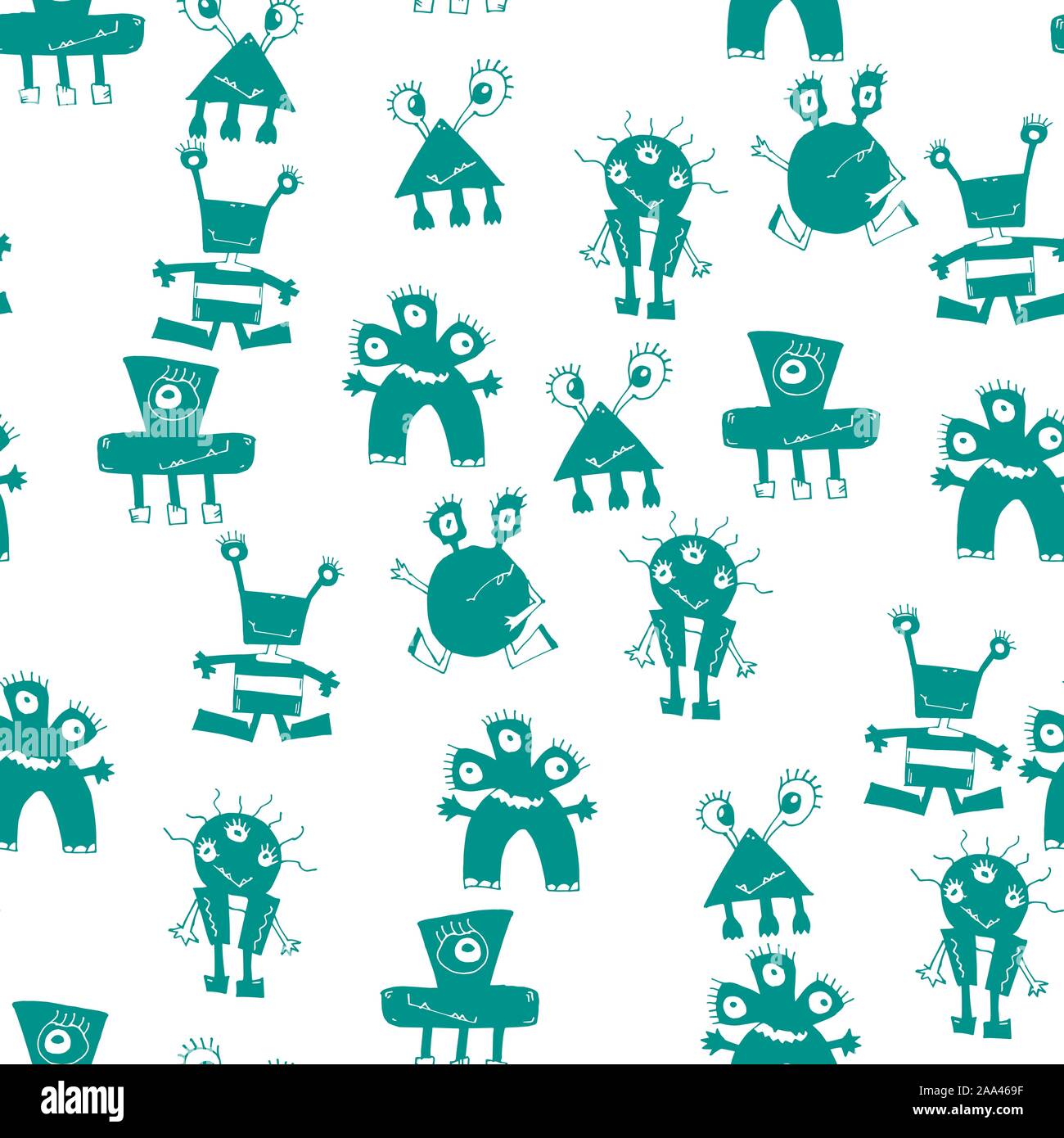 Vector monsters seamless pattern. Hand drawn vector illustration. Print ...