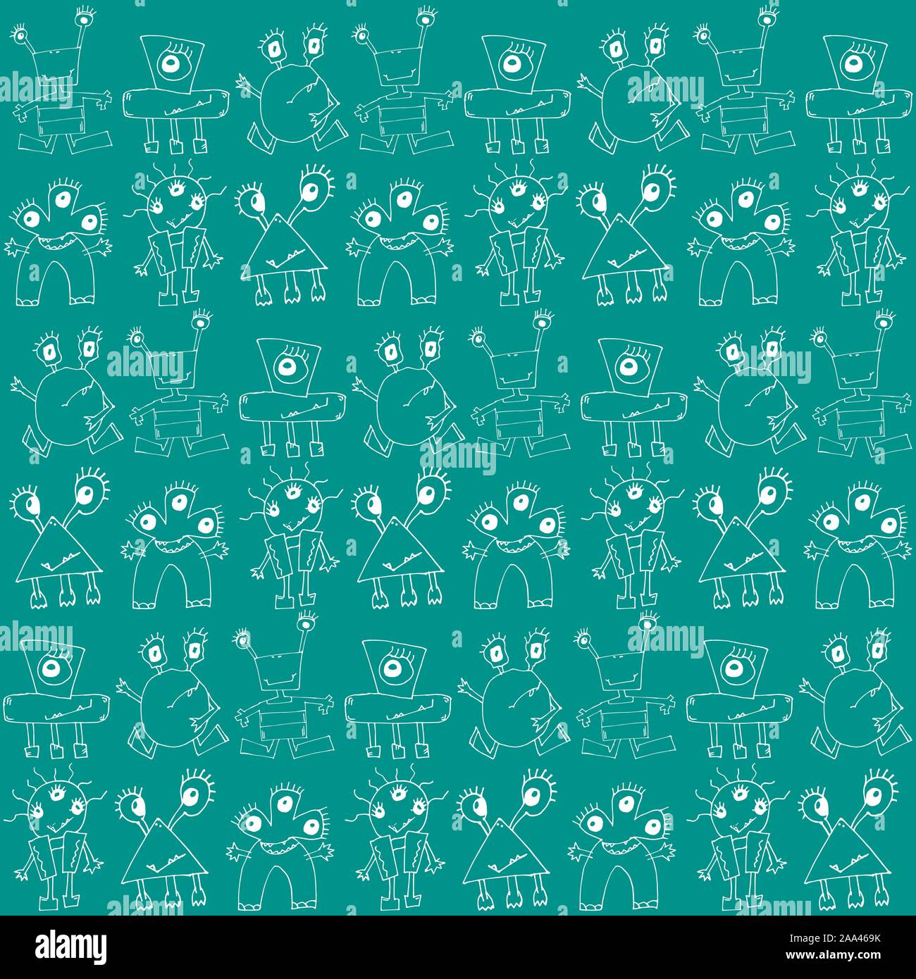 Vector monsters seamless pattern. Hand drawn vector illustration. Print ...
