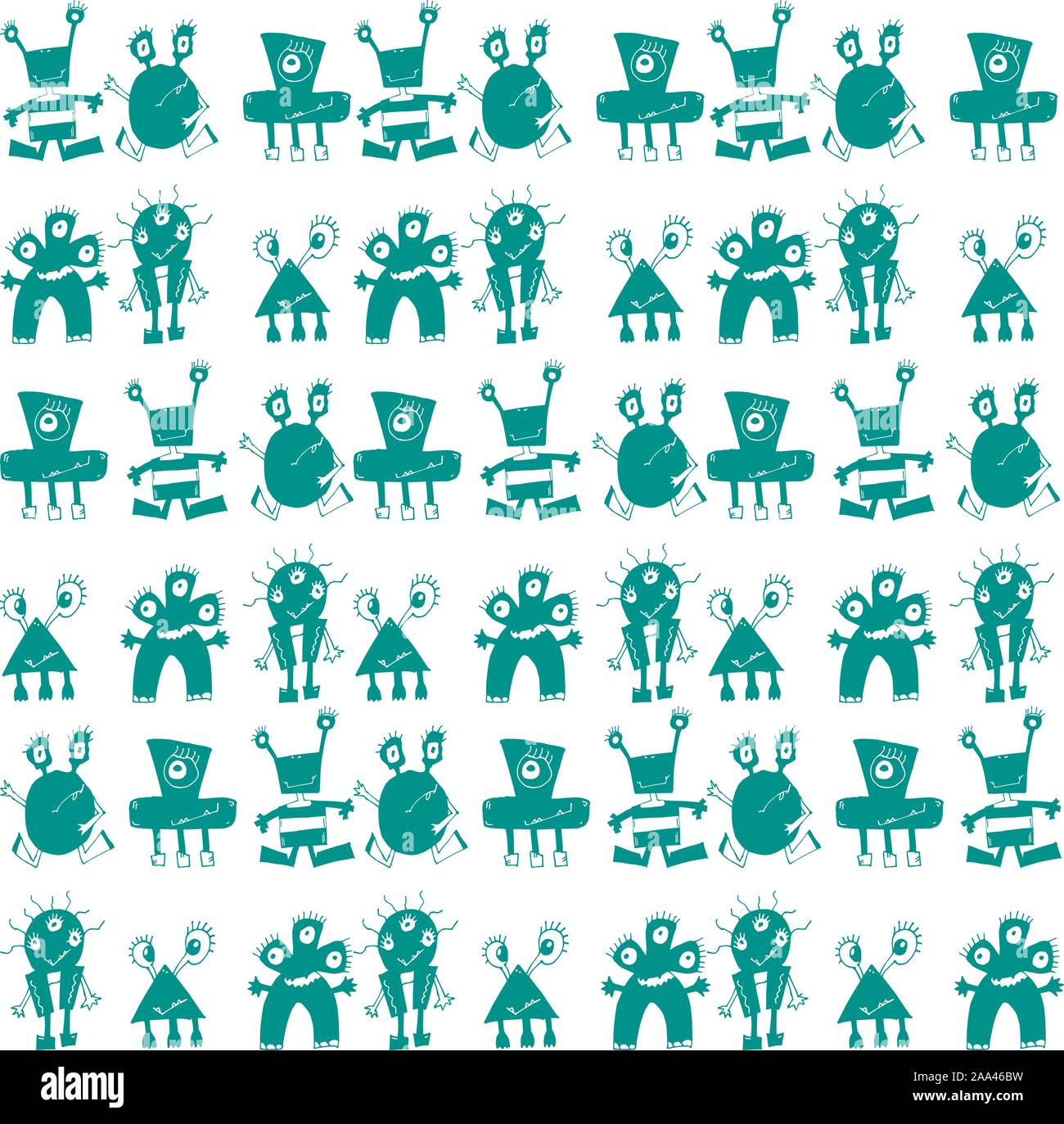 Vector monsters seamless pattern. Hand drawn vector illustration. Print ...