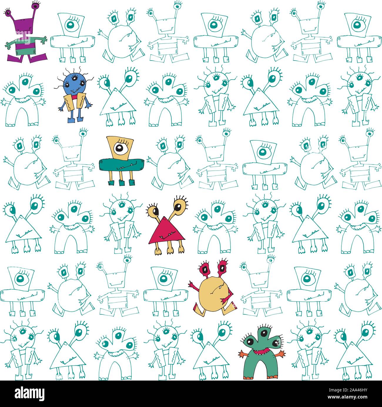 Vector monsters seamless pattern. Hand drawn vector illustration. Print ...