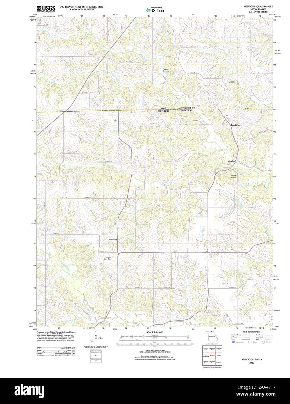 USGS TOPO Map Missouri MO Mendota 20120126 TM Restoration Stock Photo