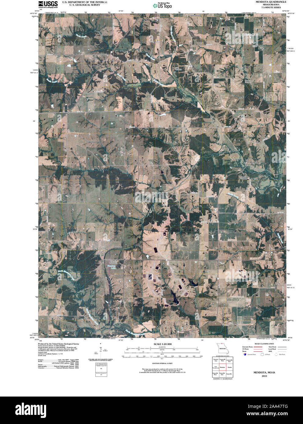 USGS TOPO Map Missouri MO Mendota 20100507 TM Restoration Stock Photo