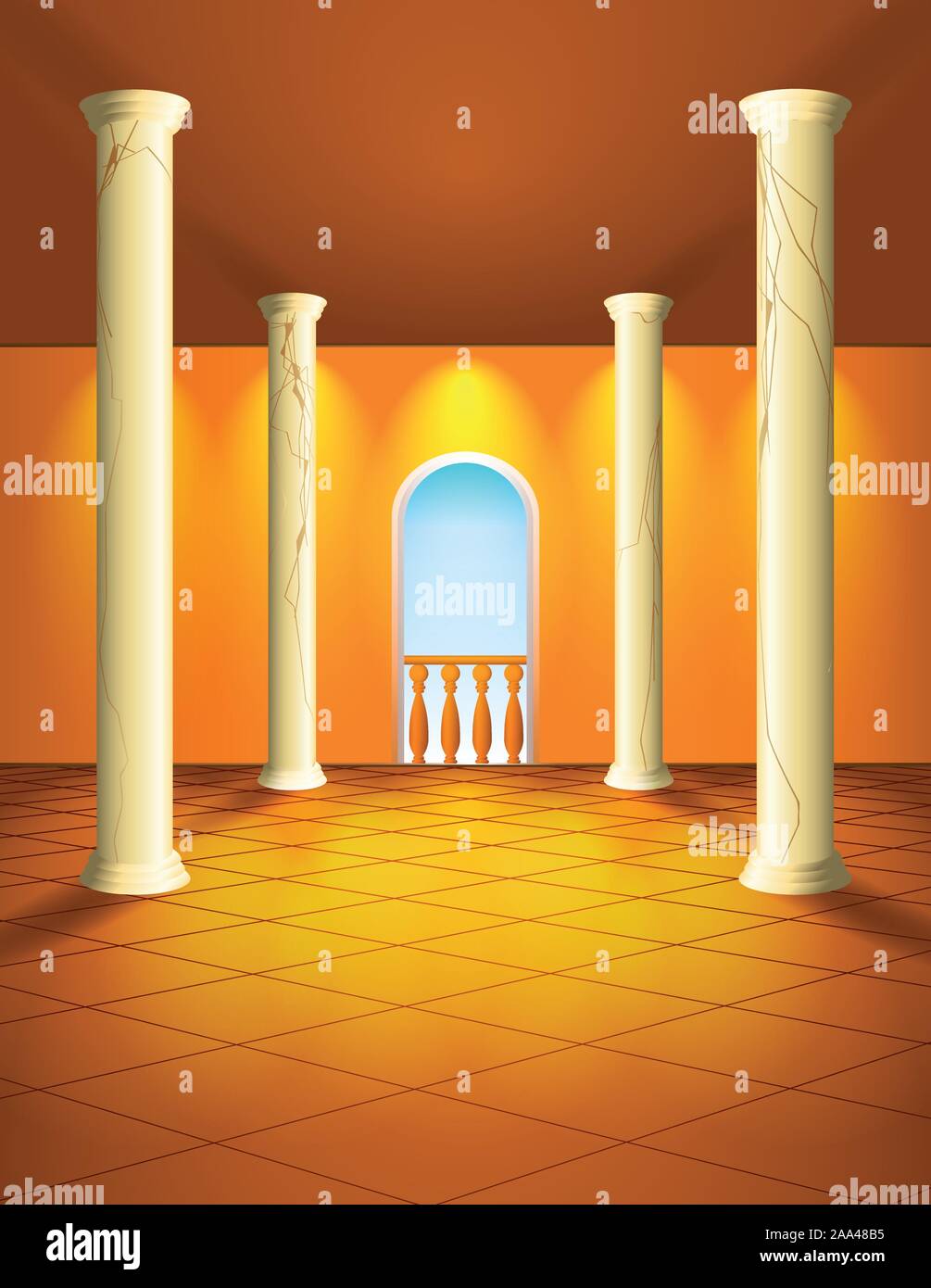 Hall with columns and balcony Stock Vector